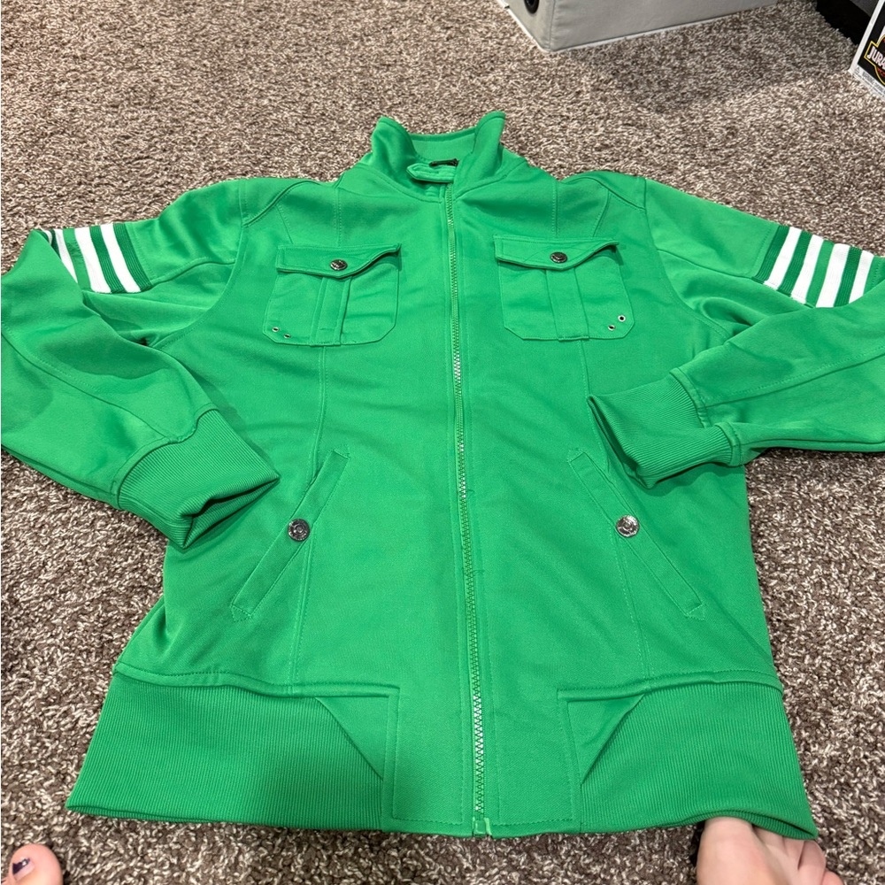 🍄Carbon Green Jacket with White Stripes